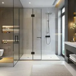 a modern bathroom in an upscale London apartment, minimalist design